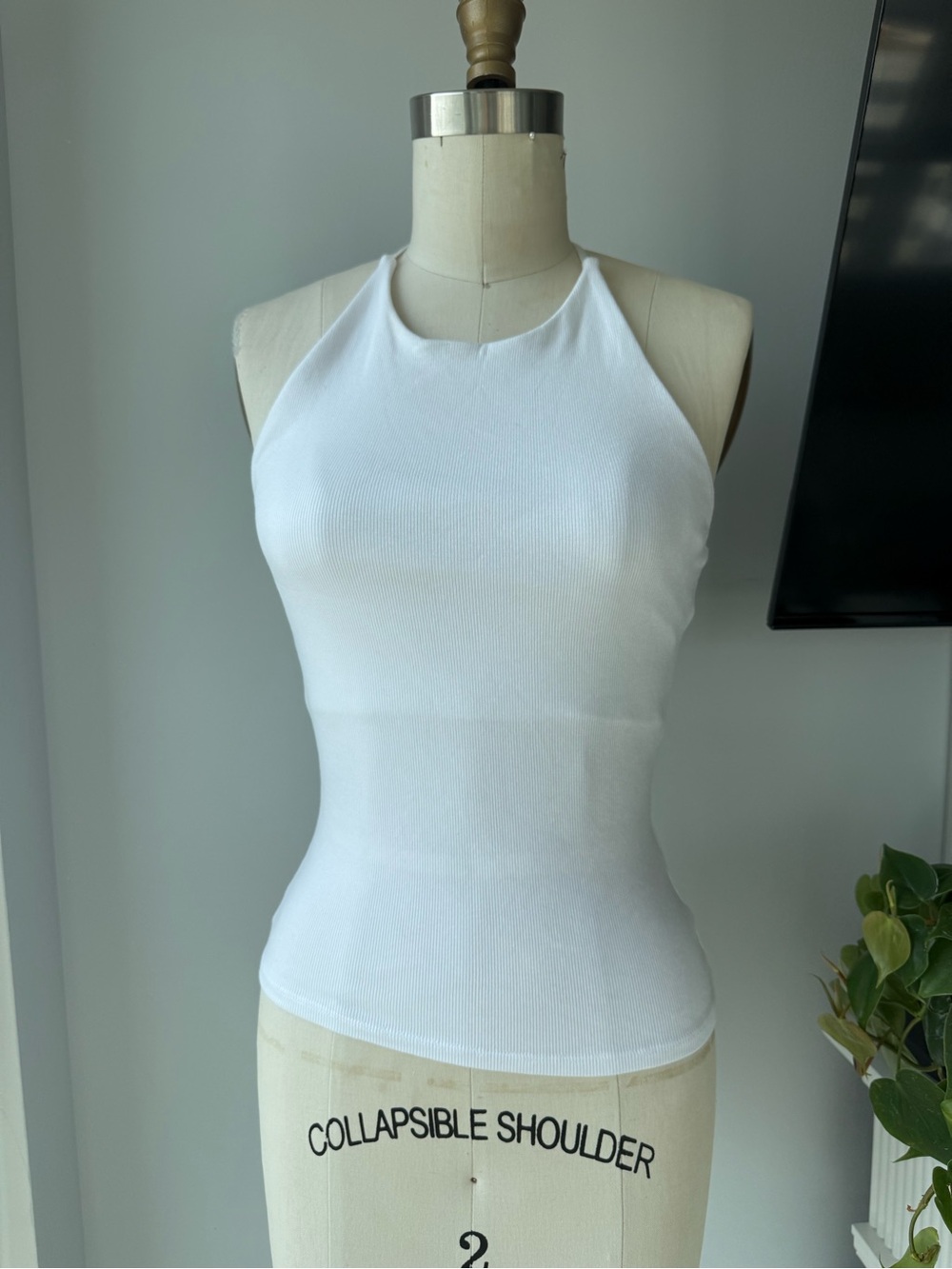 Zara White Ribbed Halter Tank Top